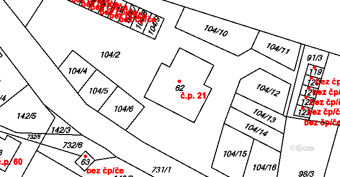 Jeníčkova Lhota 21, Chotoviny na parcele st. 62 v KÚ Jeníčkova Lhota, Katastrální mapa