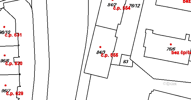 Veselí nad Lužnicí I 555, Veselí nad Lužnicí na parcele st. 84/3 v KÚ Veselí nad Lužnicí, Katastrální mapa