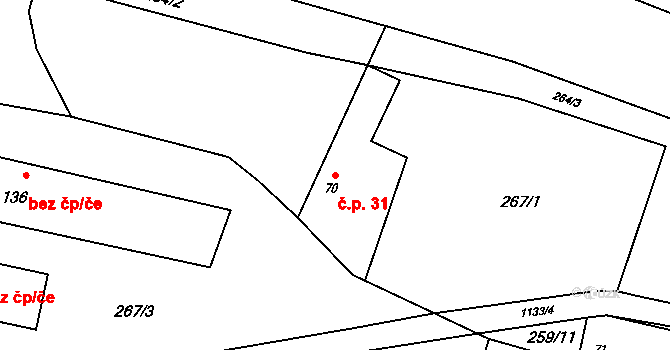 Oprechtice 31, Zahořany na parcele st. 70 v KÚ Oprechtice na Šumavě, Katastrální mapa