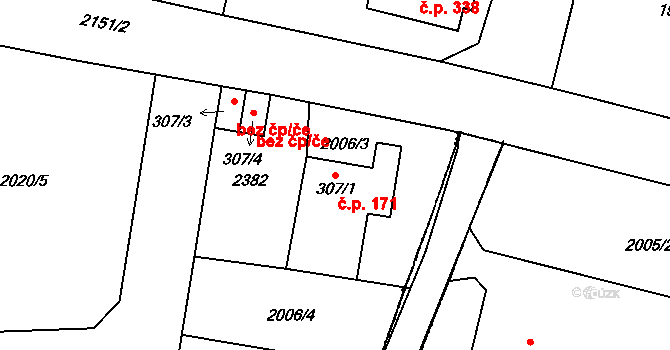 Kašperské Hory 171 na parcele st. 307/1 v KÚ Kašperské Hory, Katastrální mapa