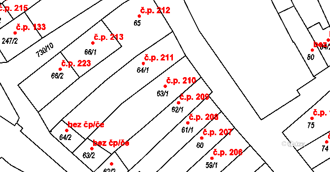 Broumov 210 na parcele st. 63/1 v KÚ Broumov, Katastrální mapa