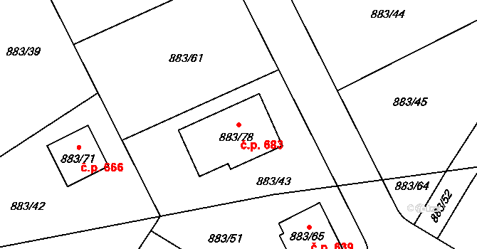 Hřebeč 683 na parcele st. 883/78 v KÚ Hřebeč, Katastrální mapa