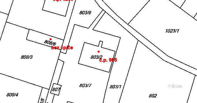 Mohelnice 905 na parcele st. 803/2 v KÚ Mohelnice, Katastrální mapa