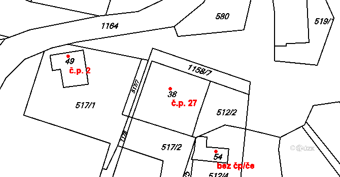 Jílovec 27, Fulnek na parcele st. 38 v KÚ Jílovec, Katastrální mapa