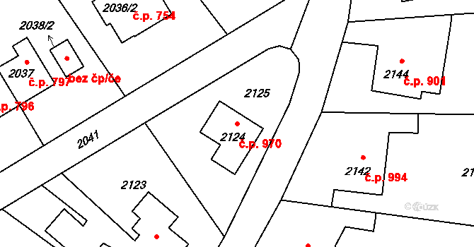 Kopřivnice 970 na parcele st. 2124 v KÚ Kopřivnice, Katastrální mapa