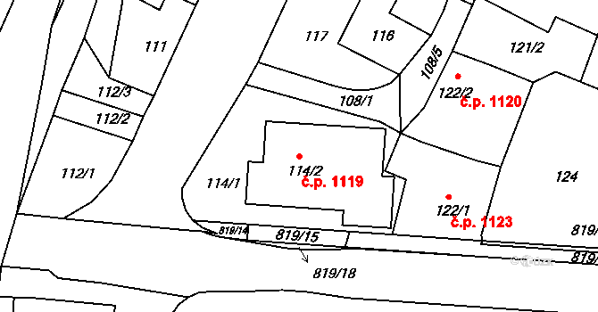 Příbor 1119 na parcele st. 114/2 v KÚ Klokočov u Příbora, Katastrální mapa