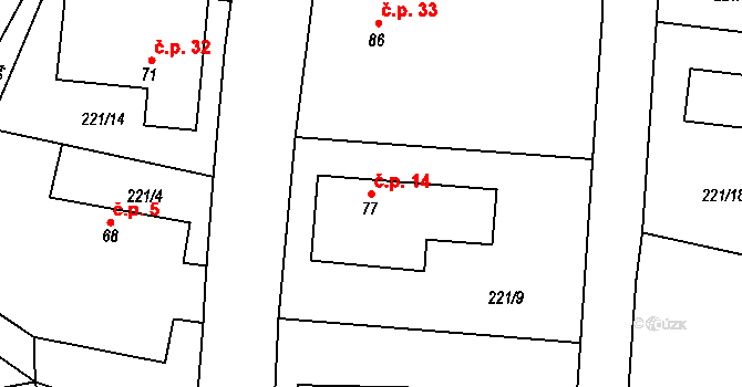 Komorovice 14 na parcele st. 77 v KÚ Komorovice, Katastrální mapa