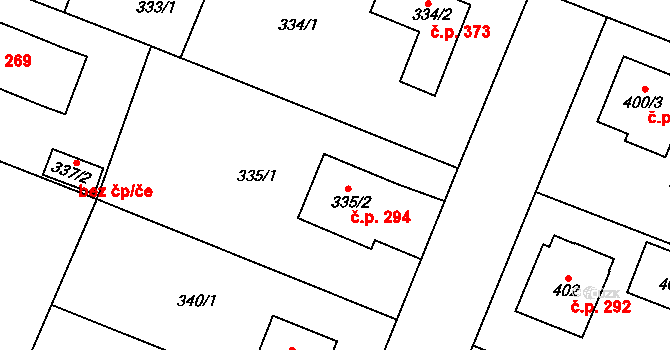 Zruč 294, Zruč-Senec na parcele st. 335/2 v KÚ Zruč, Katastrální mapa