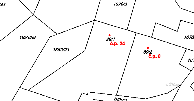 Chlístov 24, Okrouhlice na parcele st. 89/1 v KÚ Chlístov u Okrouhlice, Katastrální mapa