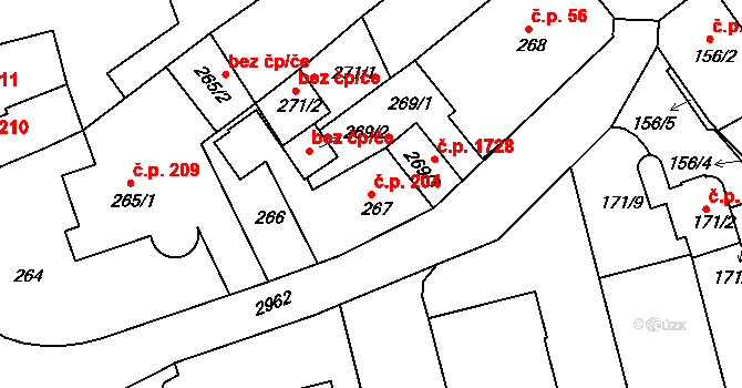 Rychnov nad Kněžnou 204 na parcele st. 267 v KÚ Rychnov nad Kněžnou, Katastrální mapa