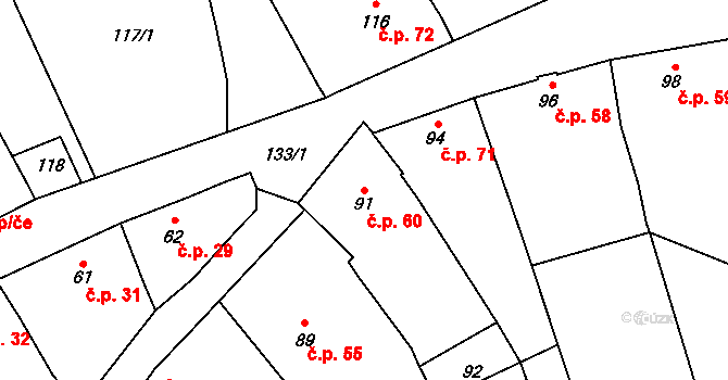 Bohumilice 60, Klobouky u Brna na parcele st. 91 v KÚ Bohumilice, Katastrální mapa
