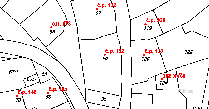 Borkovany 182 na parcele st. 96 v KÚ Borkovany, Katastrální mapa