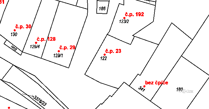 Uherčice 23 na parcele st. 122 v KÚ Uherčice u Hustopečí, Katastrální mapa