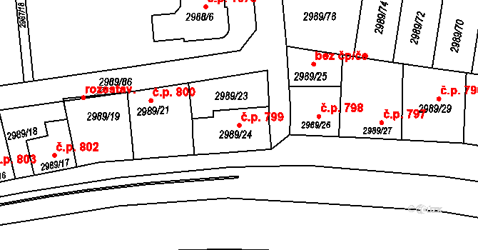 Holešov 799 na parcele st. 2989/24 v KÚ Holešov, Katastrální mapa