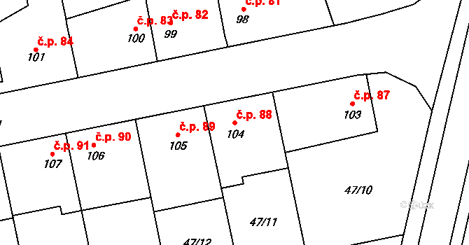 Doloplazy 88 na parcele st. 104 v KÚ Doloplazy, Katastrální mapa