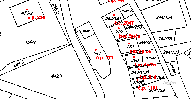 Dobšice 121 na parcele st. 254 v KÚ Dobšice u Znojma, Katastrální mapa