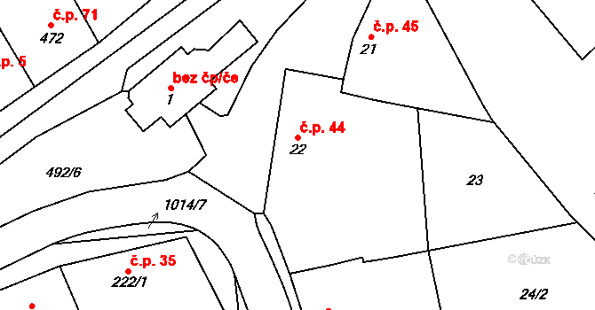 Přerov V-Dluhonice 44, Přerov na parcele st. 22 v KÚ Dluhonice, Katastrální mapa