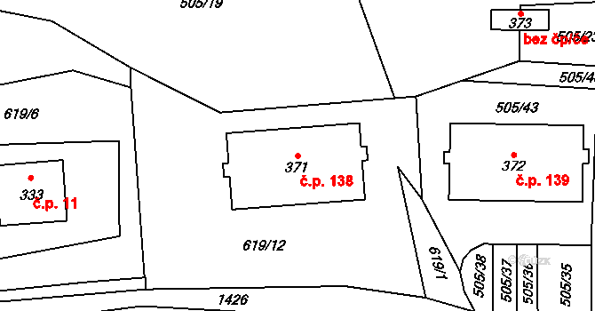 Špičák 138, Železná Ruda na parcele st. 371 v KÚ Špičák, Katastrální mapa