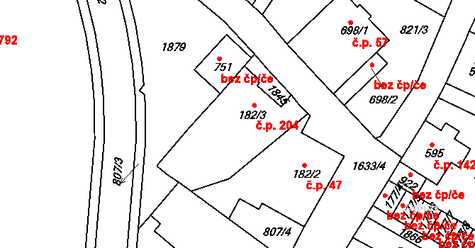 Jablonecké Paseky 204, Jablonec nad Nisou na parcele st. 182/3 v KÚ Jablonecké Paseky, Katastrální mapa