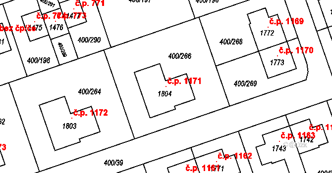 Horoměřice 1171 na parcele st. 1804 v KÚ Horoměřice, Katastrální mapa