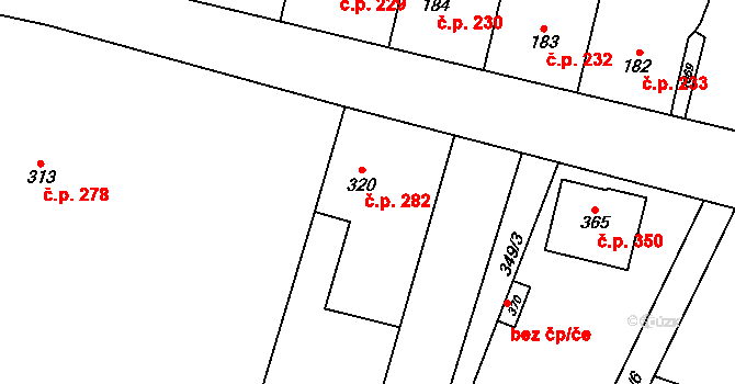 Rožďalovice 282 na parcele st. 320 v KÚ Rožďalovice, Katastrální mapa