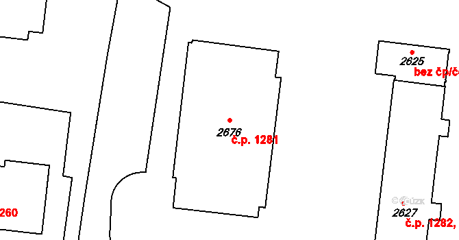 Kyjov 1281 na parcele st. 2676 v KÚ Kyjov, Katastrální mapa