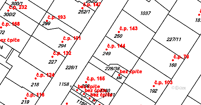 Humny 144, Pchery na parcele st. 249 v KÚ Pchery, Katastrální mapa