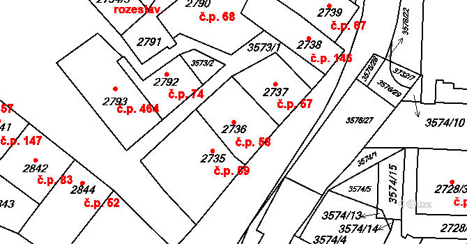Nosálovice 58, Vyškov na parcele st. 2736 v KÚ Vyškov, Katastrální mapa