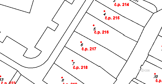 Rýmařov 217 na parcele st. 6 v KÚ Rýmařov, Katastrální mapa