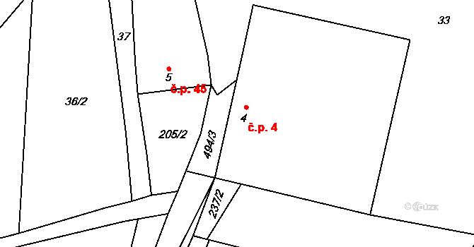 Políkno 4, Jindřichův Hradec na parcele st. 4 v KÚ Políkno u Jindřichova Hradce, Katastrální mapa
