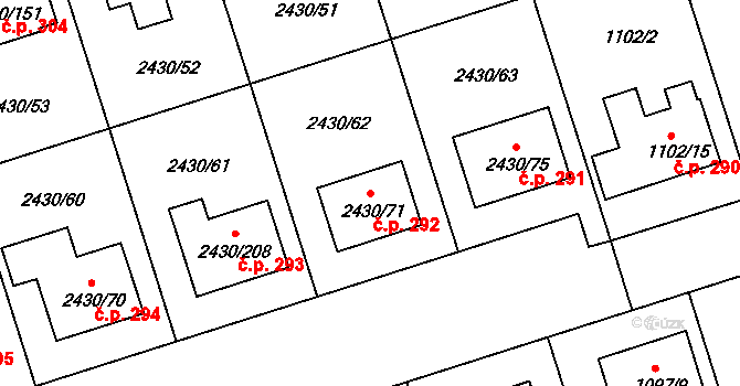 Dačice V 292, Dačice na parcele st. 2430/71 v KÚ Dačice, Katastrální mapa