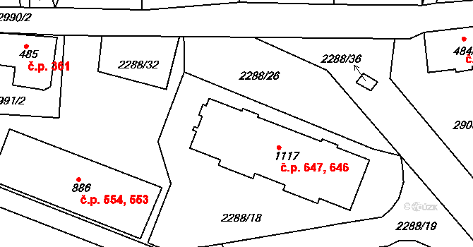 Horní Rokytnice 646,647, Rokytnice nad Jizerou na parcele st. 1117 v KÚ Horní Rokytnice nad Jizerou, Katastrální mapa