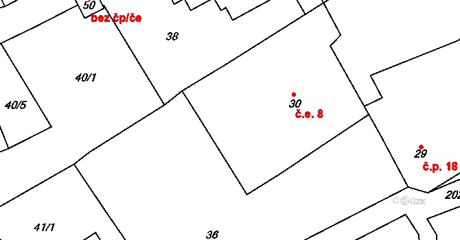 Podbrdy 8 na parcele st. 30 v KÚ Podbrdy, Katastrální mapa