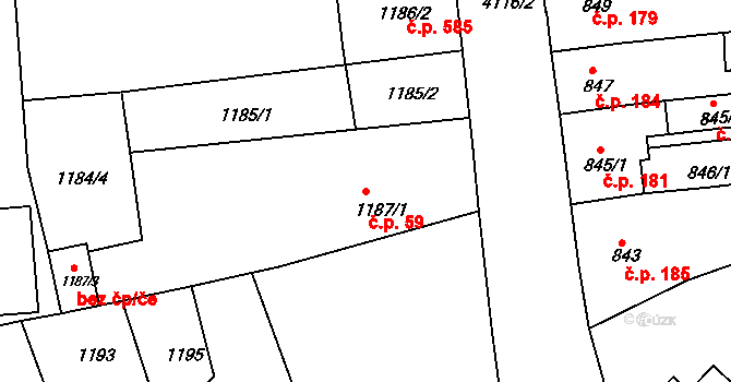 Podmoklice 59, Semily na parcele st. 1187/1 v KÚ Semily, Katastrální mapa
