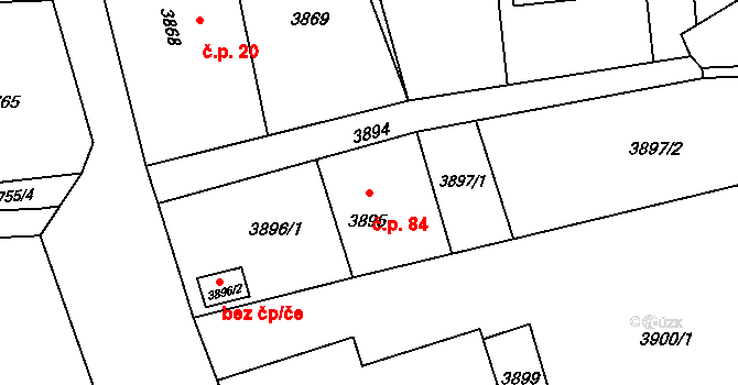 Lutyně 84, Orlová na parcele st. 3895 v KÚ Horní Lutyně, Katastrální mapa