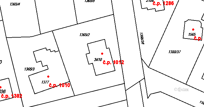 Rožnov pod Radhoštěm 1012 na parcele st. 3410 v KÚ Rožnov pod Radhoštěm, Katastrální mapa