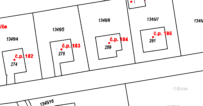 Borotín 184 na parcele st. 289 v KÚ Borotín u Tábora, Katastrální mapa