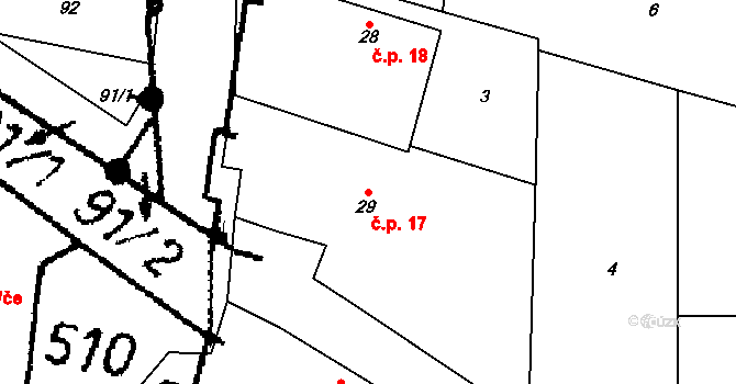 Debrník 17, Hlavatce na parcele st. 29 v KÚ Debrník, Katastrální mapa