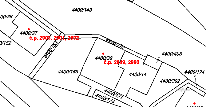 Severní Terasa 2949,2950, Ústí nad Labem na parcele st. 4400/38 v KÚ Ústí nad Labem, Katastrální mapa