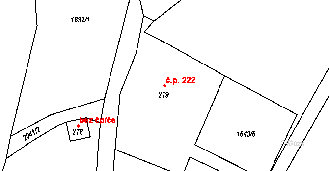 Líšnice 222 na parcele st. 279 v KÚ Líšnice, Katastrální mapa
