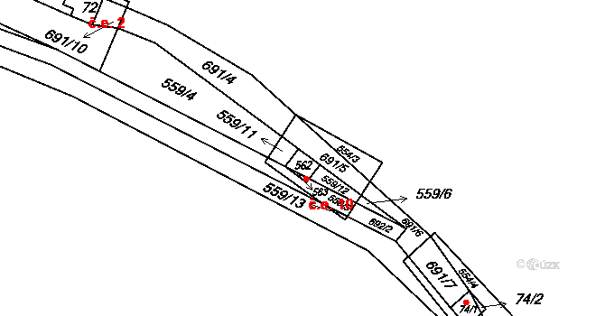 Zářecká Lhota 10 na parcele st. 562 v KÚ Zářecká Lhota, Katastrální mapa