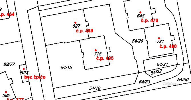 Litol 485, Lysá nad Labem na parcele st. 718 v KÚ Litol, Katastrální mapa