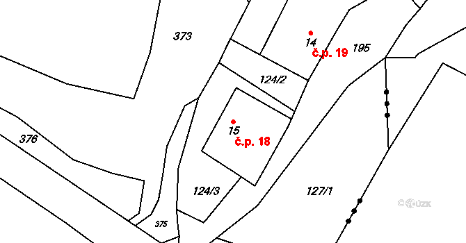 Dolní Poříčí 18, Křetín na parcele st. 15 v KÚ Dolní Poříčí nad Křetínkou, Katastrální mapa