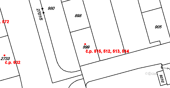 Ponava 512,513,514,515, Brno na parcele st. 899 v KÚ Ponava, Katastrální mapa