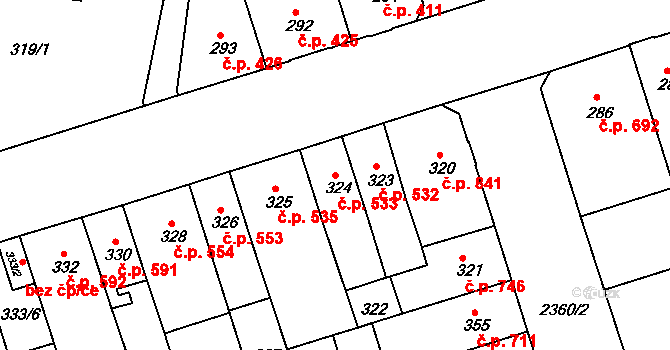 Trnovany 533, Teplice na parcele st. 324 v KÚ Teplice-Trnovany, Katastrální mapa