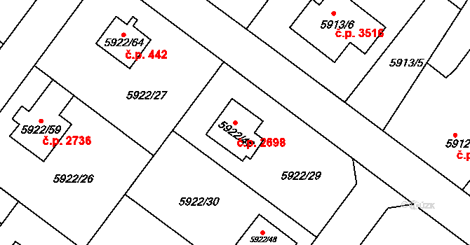 Frýdek 2698, Frýdek-Místek na parcele st. 5922/46 v KÚ Frýdek, Katastrální mapa