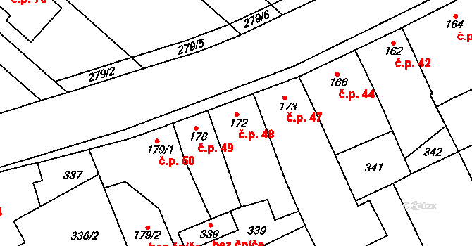 Březové 48, Litovel na parcele st. 172 v KÚ Unčovice, Katastrální mapa
