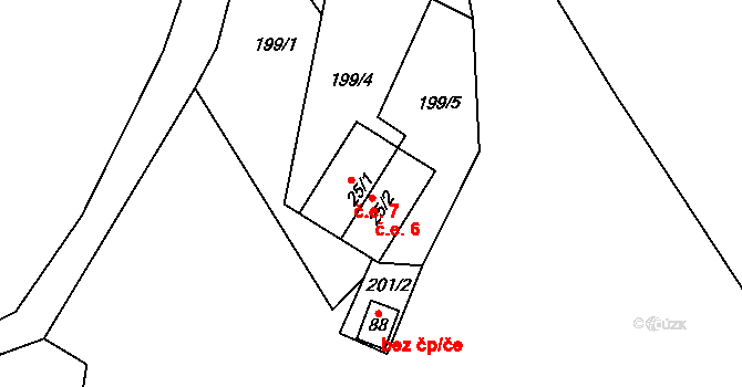Bernov 7, Krajková na parcele st. 25/1 v KÚ Leopoldovy Hamry, Katastrální mapa