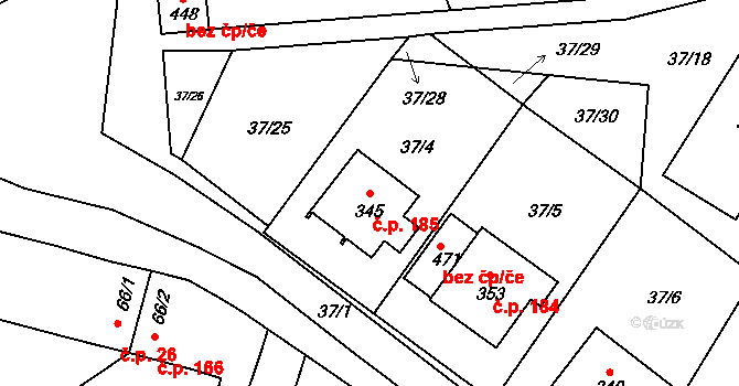 Luby 185, Klatovy na parcele st. 345 v KÚ Luby, Katastrální mapa