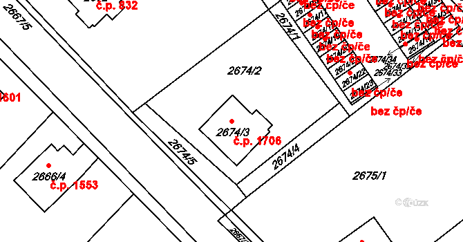 Turnov 1706 na parcele st. 2674/3 v KÚ Turnov, Katastrální mapa